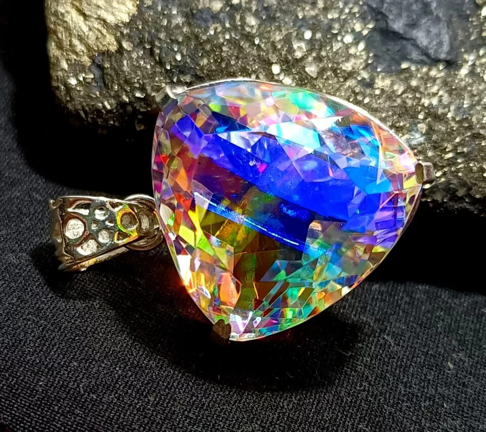 88 Ct+ A++ Natural Trillion Cut Mystic 925 Solid Silver Pendant Loose Gemstone