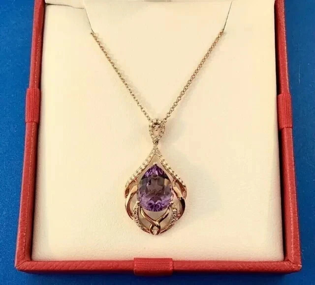 3Ct Pear Cut Lab Created Amethyst Art Deco DiamondPendant 14K Yellow Gold Plated