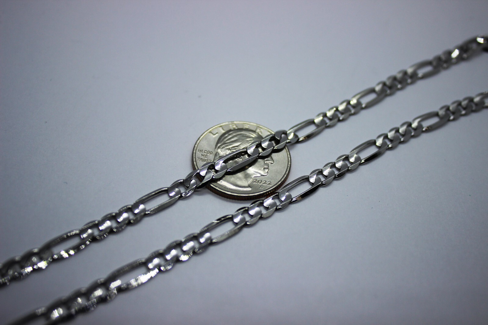 10k Solid White Gold Figaro Chain Necklace Bracelet 2.2mm – 6.2mm 7″ – 30″