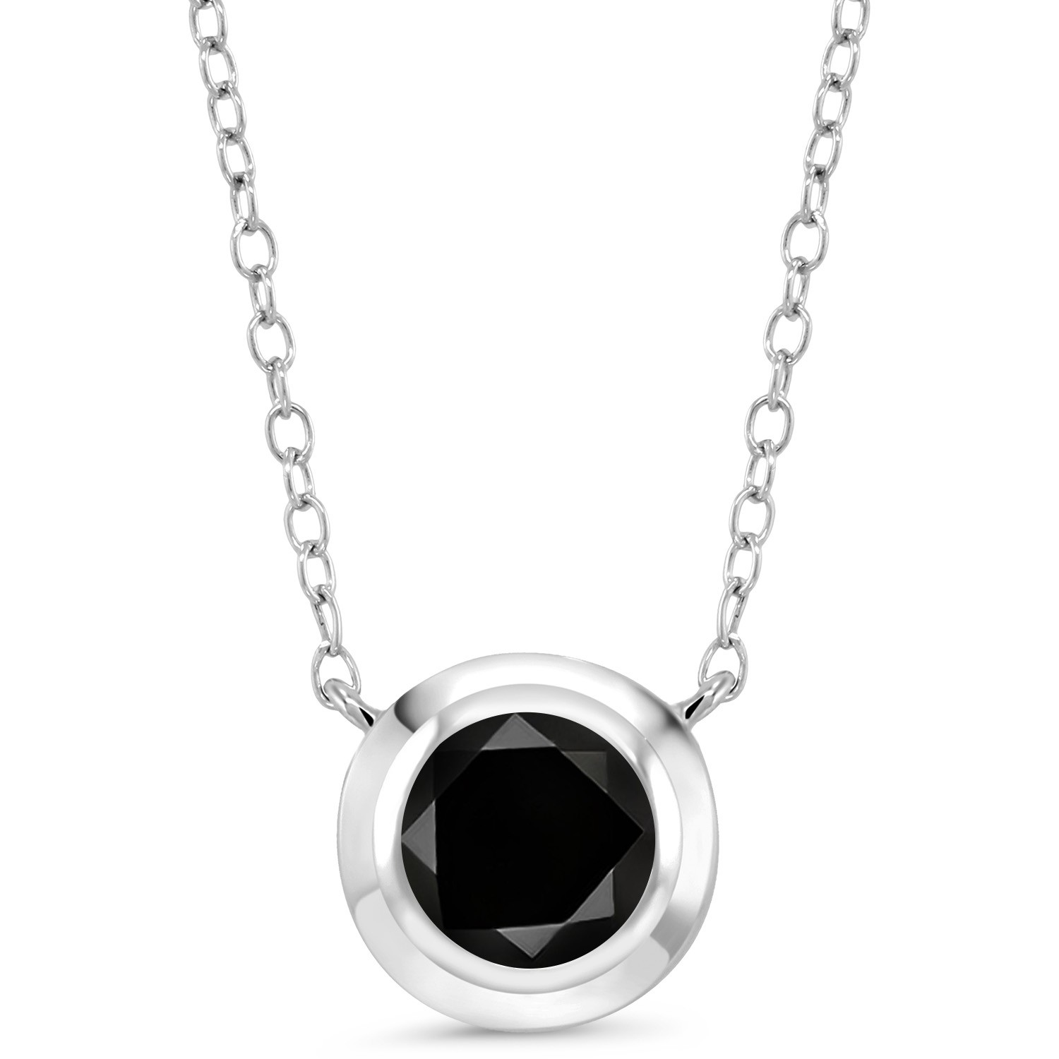 925 Sterling Silver 1.10 Ct Round Black Diamond Pendant With Chain