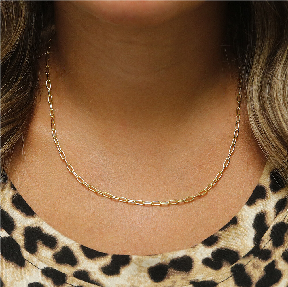 Solid 925 Sterling Silver Gold 3mm Paperclip Rolo Chain Necklace Made in Italy