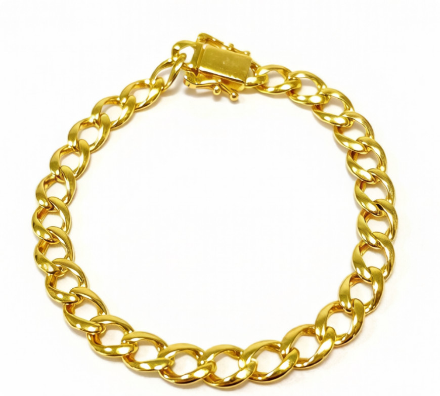 18K Yellow Gold Solid Cuban Link Chain Bracelet 8mm 8″ Unisex for Men Women