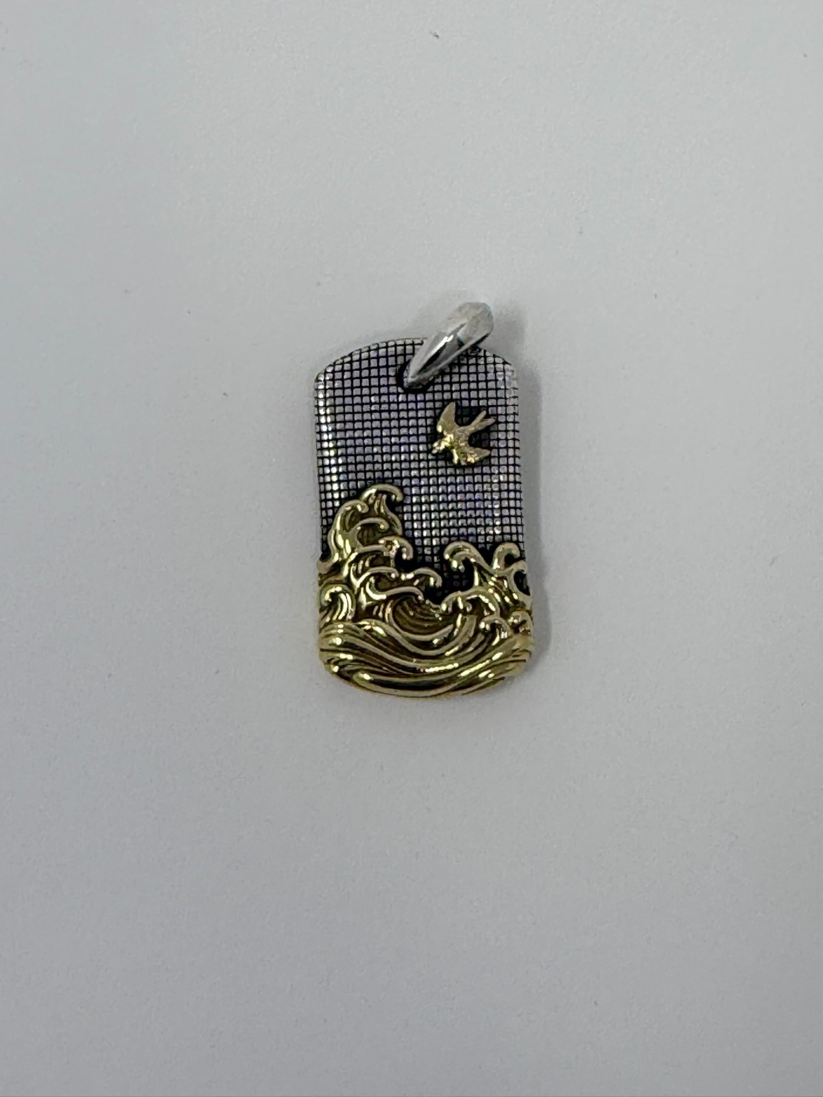 Authentic David Yurman Waves Tag Pendant 925 Sterling Silver & 18K Yellow Gold
