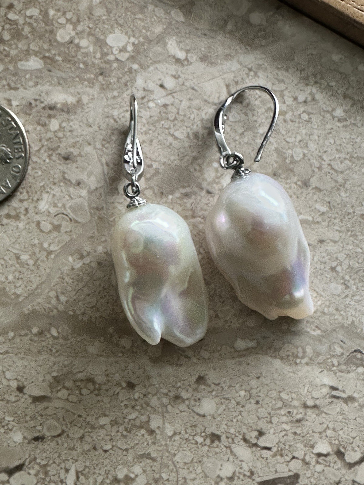 Natural White Baroque Freshwater Pearl Earrings Cultured Pearl Dangle Gift