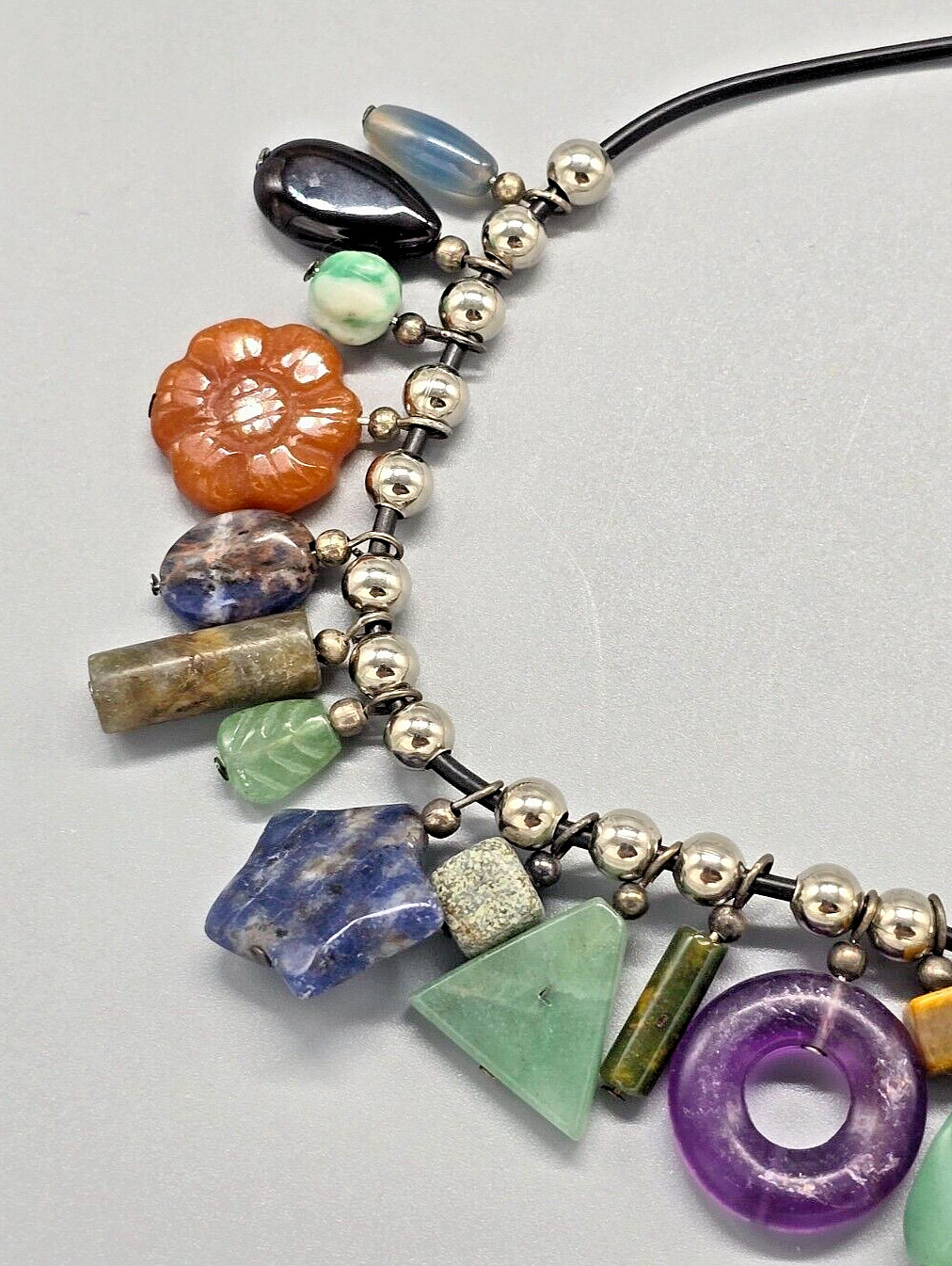 16″ Bead Treasure Charm Necklace, multiple fun shapes, colors gemstones