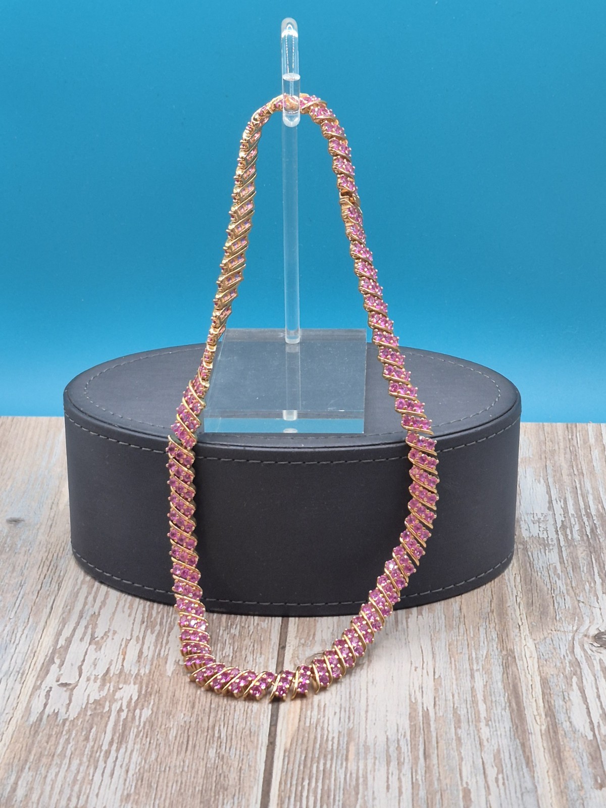 925 Pink Sapphire Gold Over Sterling Silver Tennis Necklace Choker 17in Infinity