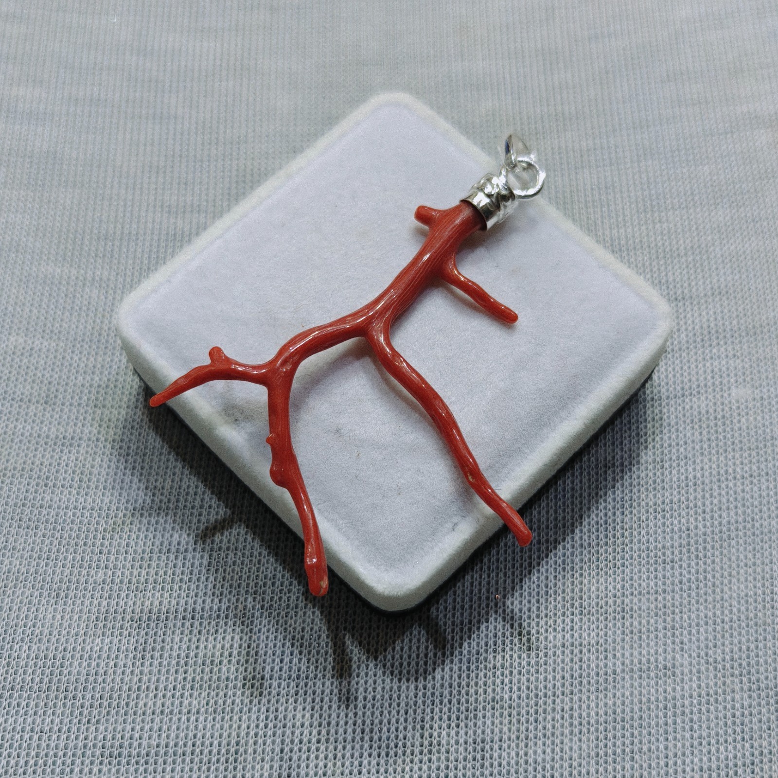 Natural Italian Red Coral Branch Pendant 925 Sterling Silver Handmade Jewelry