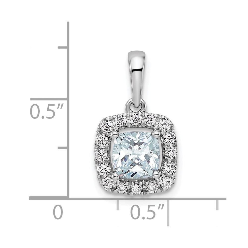 14k White Gold 1/4 Ct Lab Grown Diamond VS/SI+G+ Cushion Aquamarine Halo Pendant