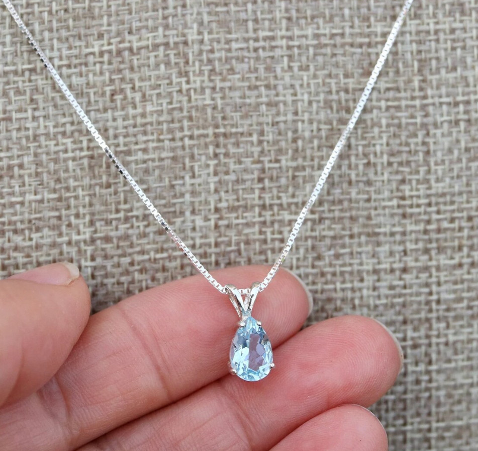 Natural Aquamarine Necklace Sterling Silver Jewelry Beautiful Aquamarine Pendant