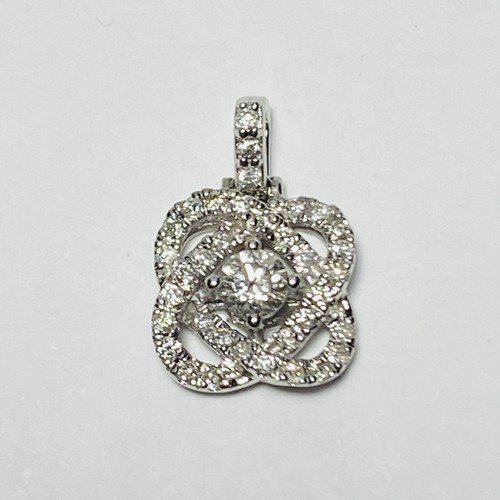 14K White Gold Celtic Knot 0.17ct Diamond 0.35ctw Accents 17mm Pendant 2.0g