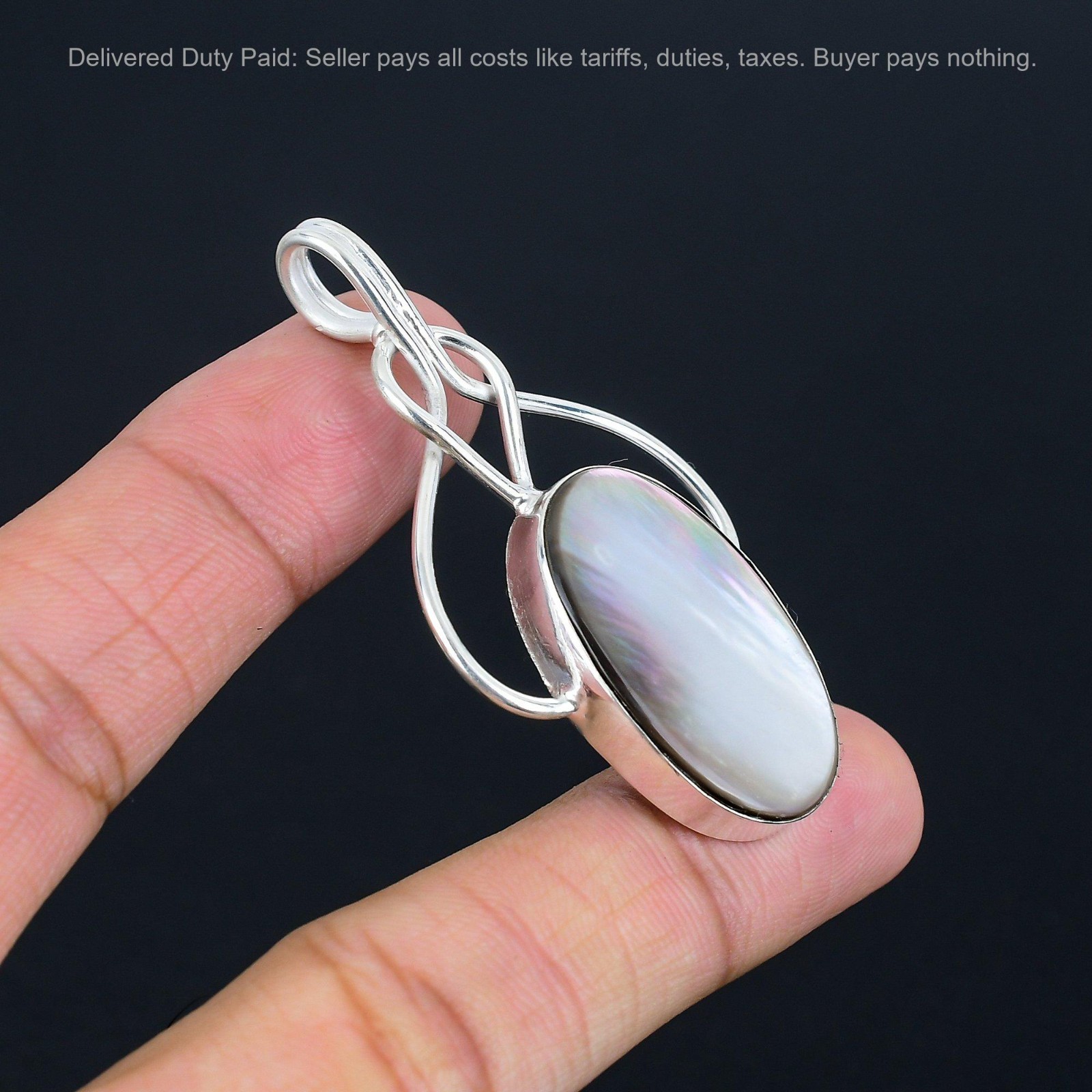 Sterling Silver June Birth Oval Mother Of Pearl Gemstone Ethnic Wife New Pendant