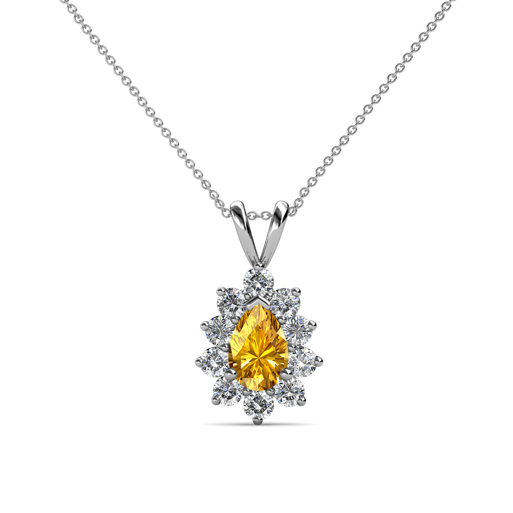 Pear Citrine and Diamond Halo Pendant 0.95 ctw in 14K Gold JP:77585