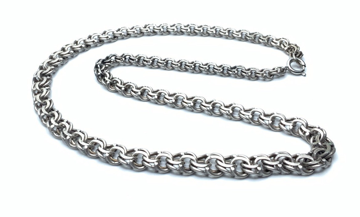 Vintage Old Sterling Silver Double Curb Fancy Link 16” Chain Necklace – 21.8g