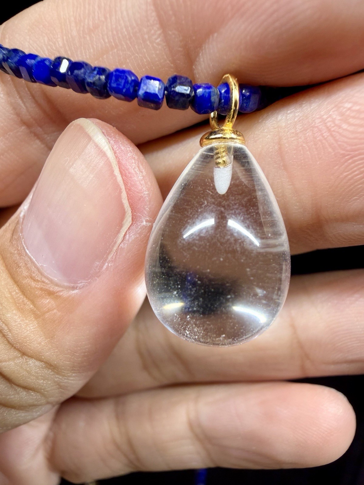 Premium Lapis Lazuli Beaded Necklace Teardrop Quartz Pendant 925 Sterling