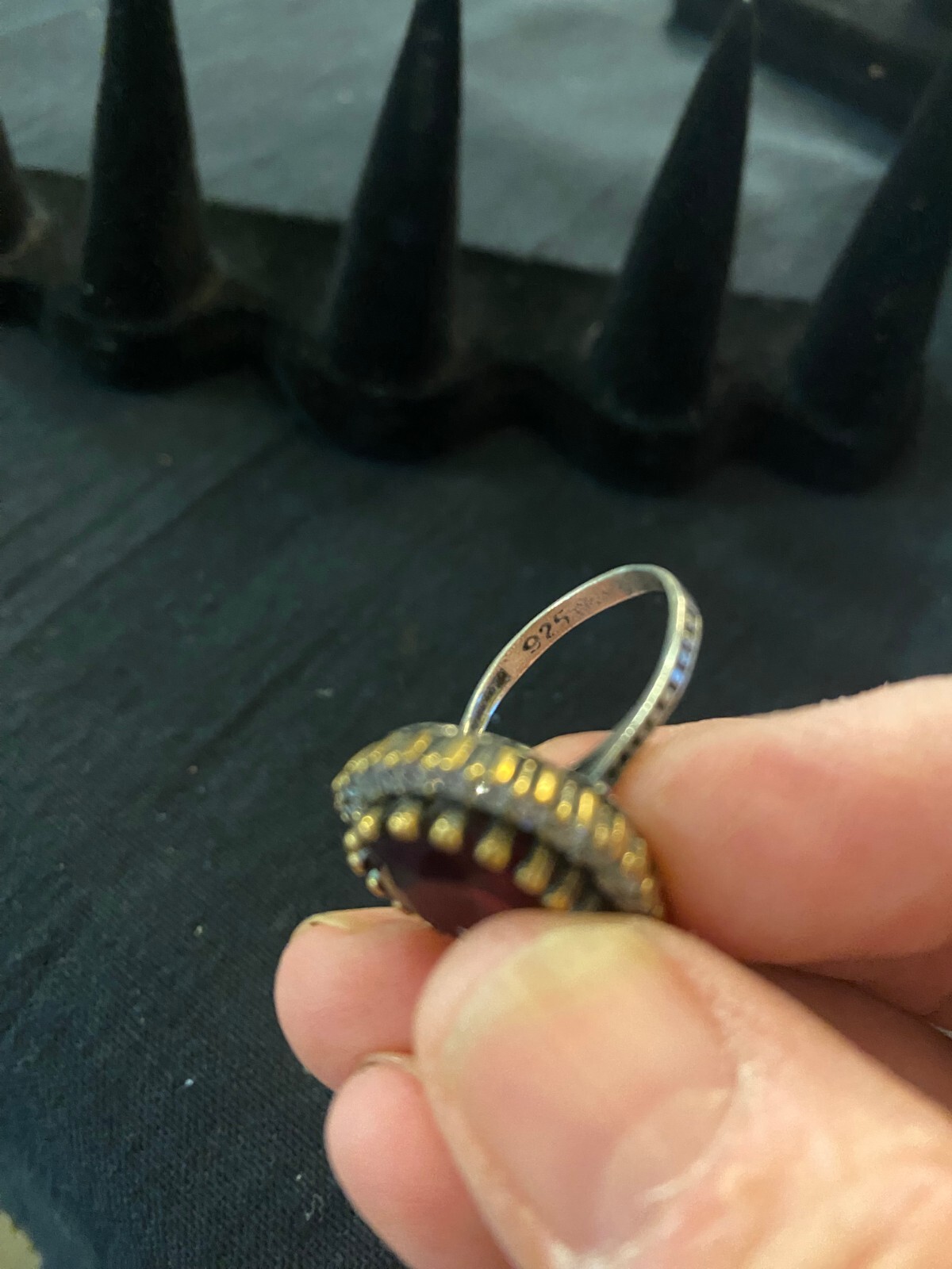 Hurrem Sultan 925 Silver Ring with Red & Clear Stones Size 8.5
