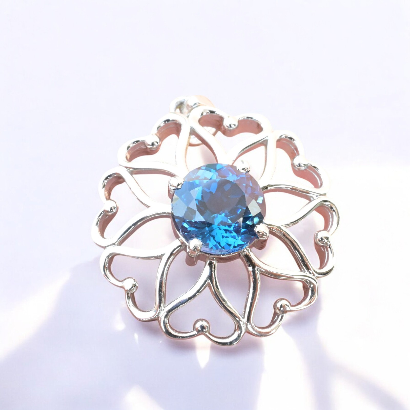 Certified Indicolite Tourmaline 30 Ct Flower Pendant 925 Sterling Silver MG002