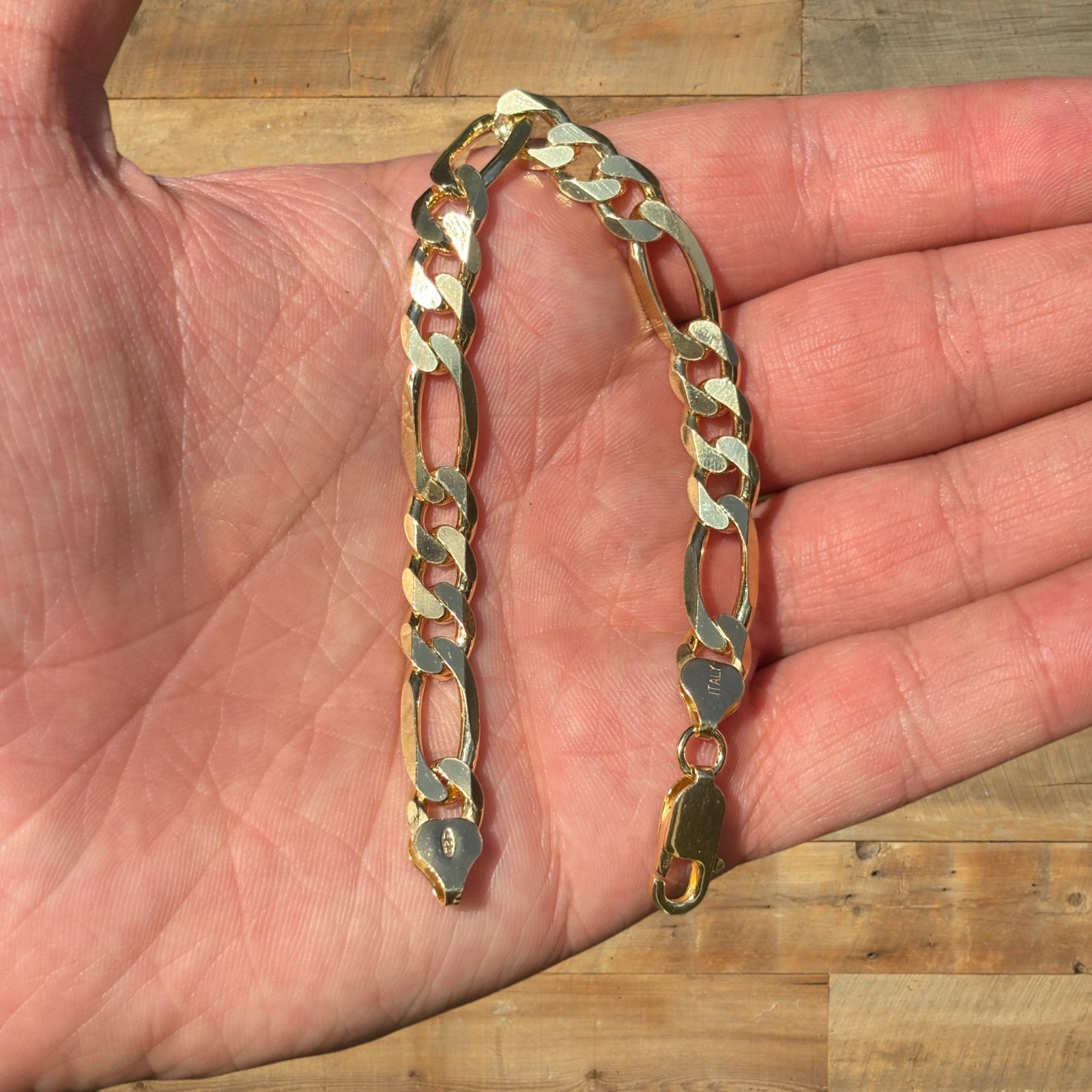 8mm Figaro Bracelet Link – Real Solid 925 Sterling Silver Or 14k Gold Vermeil