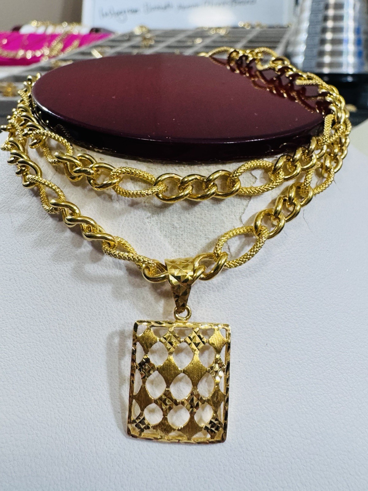 Saudi Solid 22K 916 Real Fine Gold Rectangle Necklace 18” Inch 5.5mm 14.35g