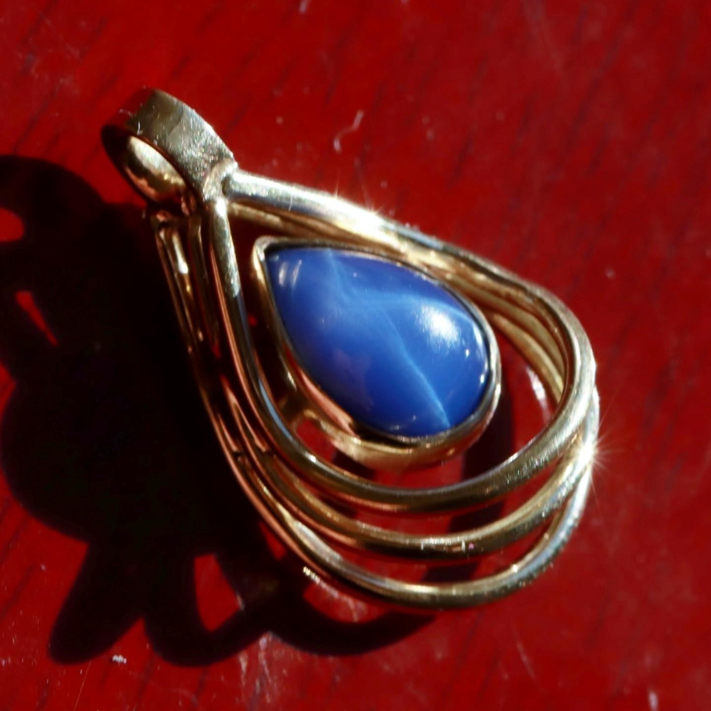 14k yellow gold pendant 1.45ct lab created blue star sapphire charm 2.45gr N3738