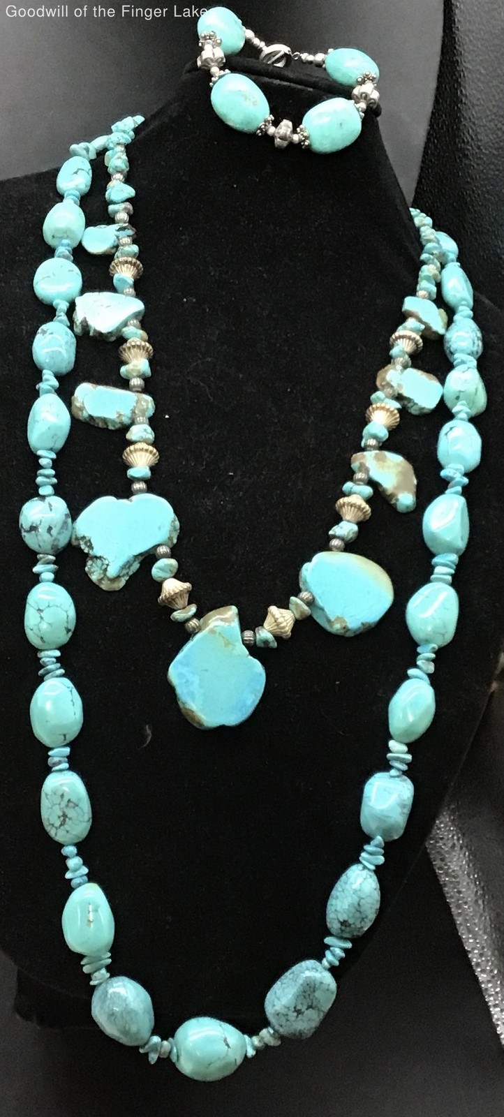 Silver Tone Large Stone Style Two Necklaces & One Bracelet (See Test Photos)