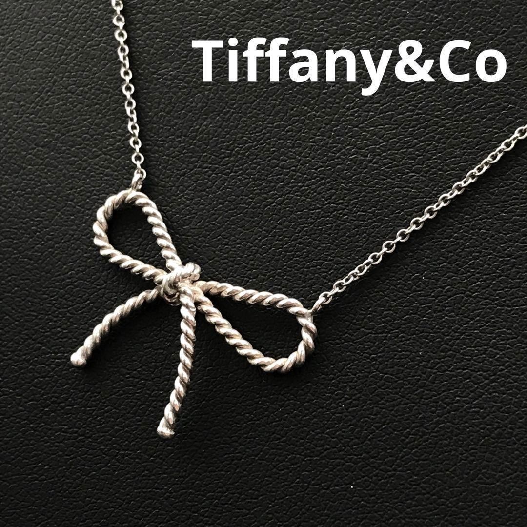 Tiffany & Co. Bow Ribbon Necklace Silver 925 Unisex Pre-Owned Rare
