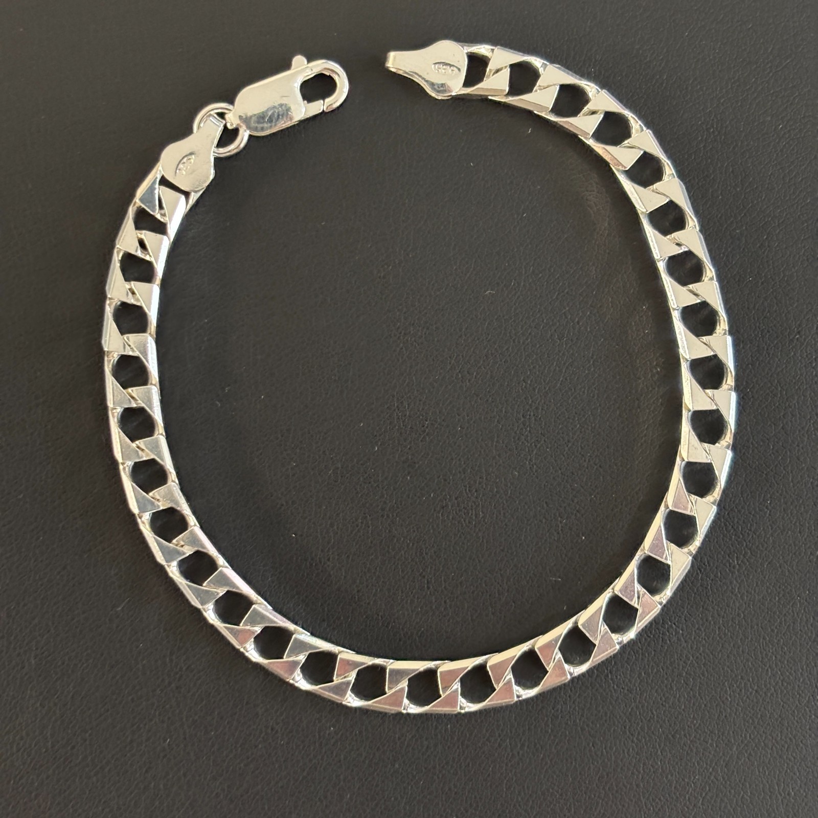 6mm Square Curb Link Bracelet – Real Solid 925 Sterling Silver MADE IN ITALY