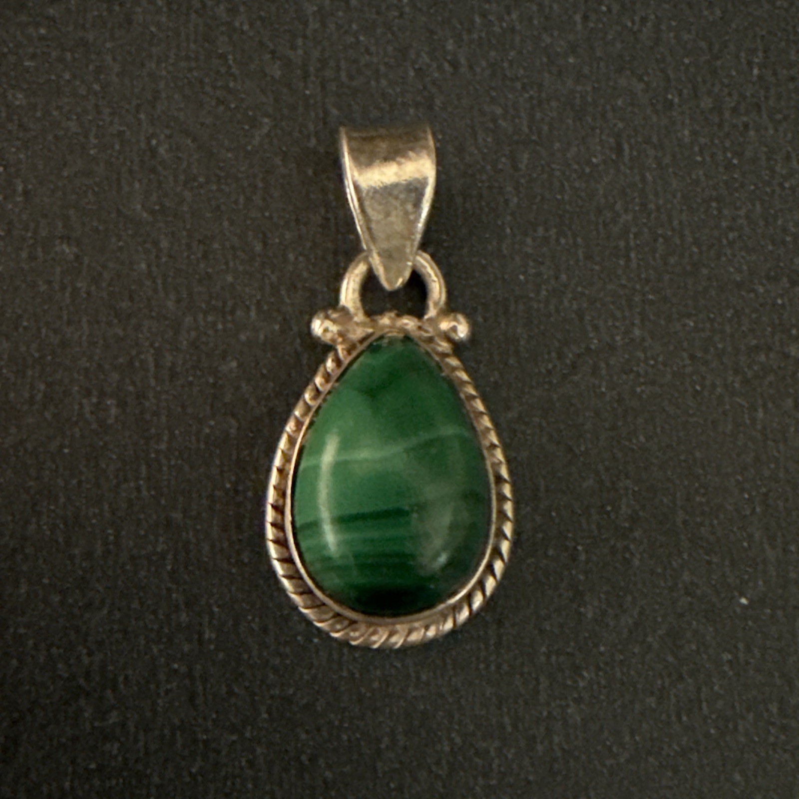 Vintage Sterling Silver and Malachite Pendant Marked 925