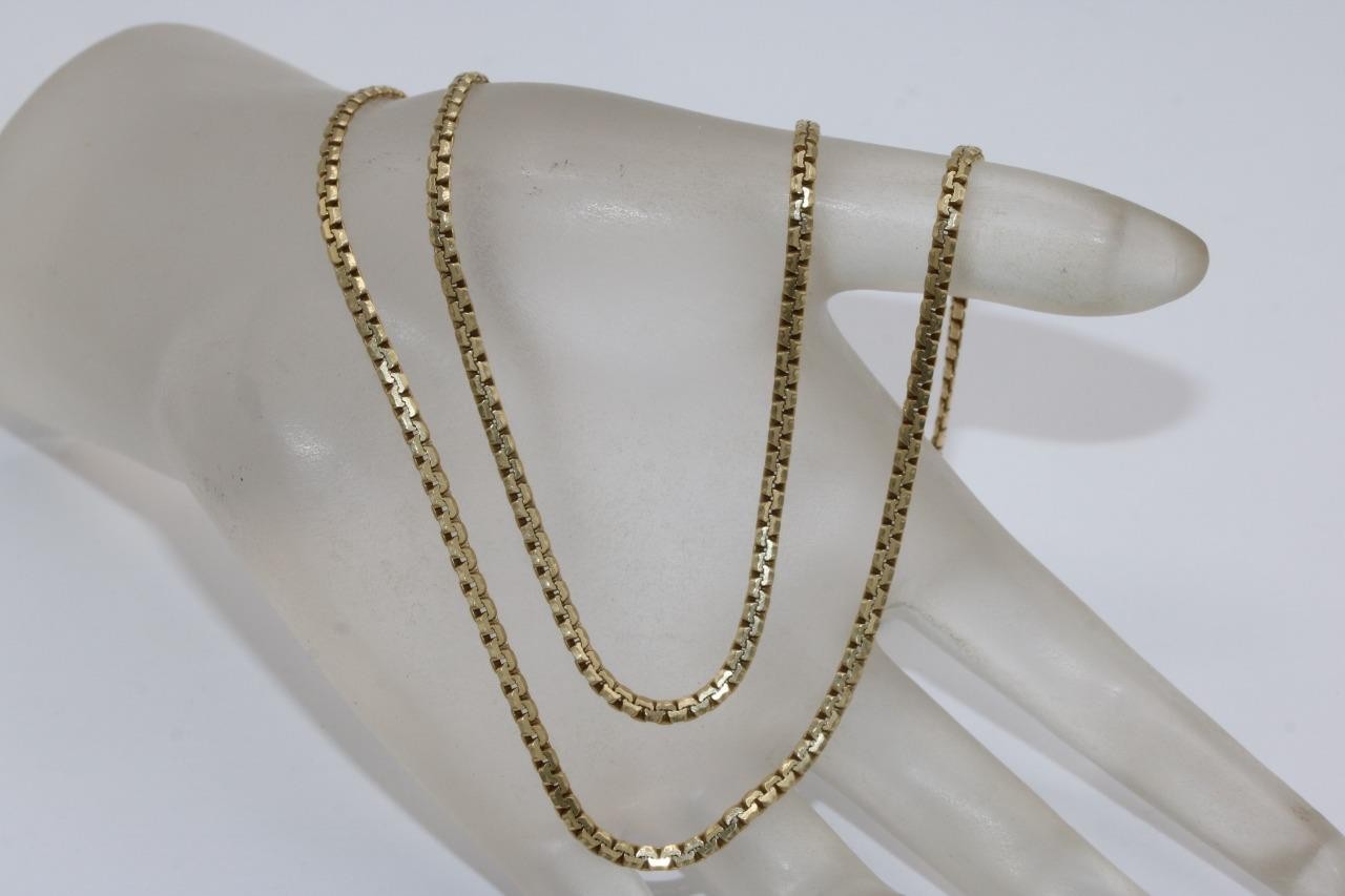 Unoaerre 14K Yellow Gold Italy 2mm Flat Box Link Chain Necklace 15″ Long