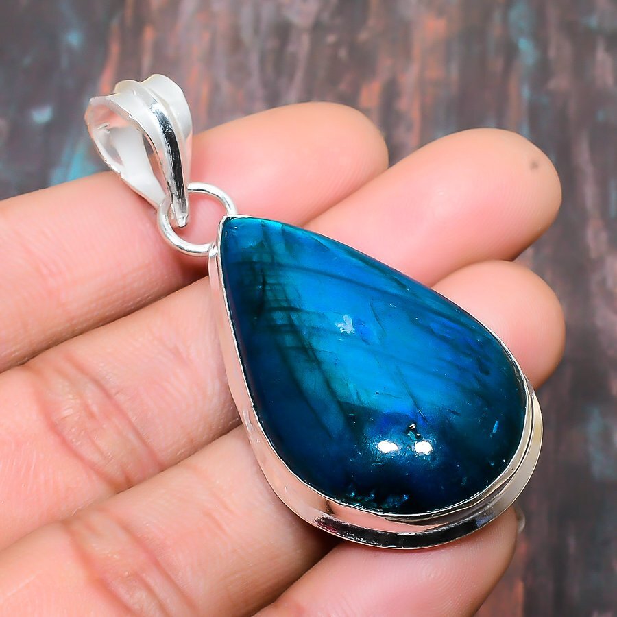Blue Labradorite Gemstone Handmade Gift Jewelry Pendant 2.36″ z921
