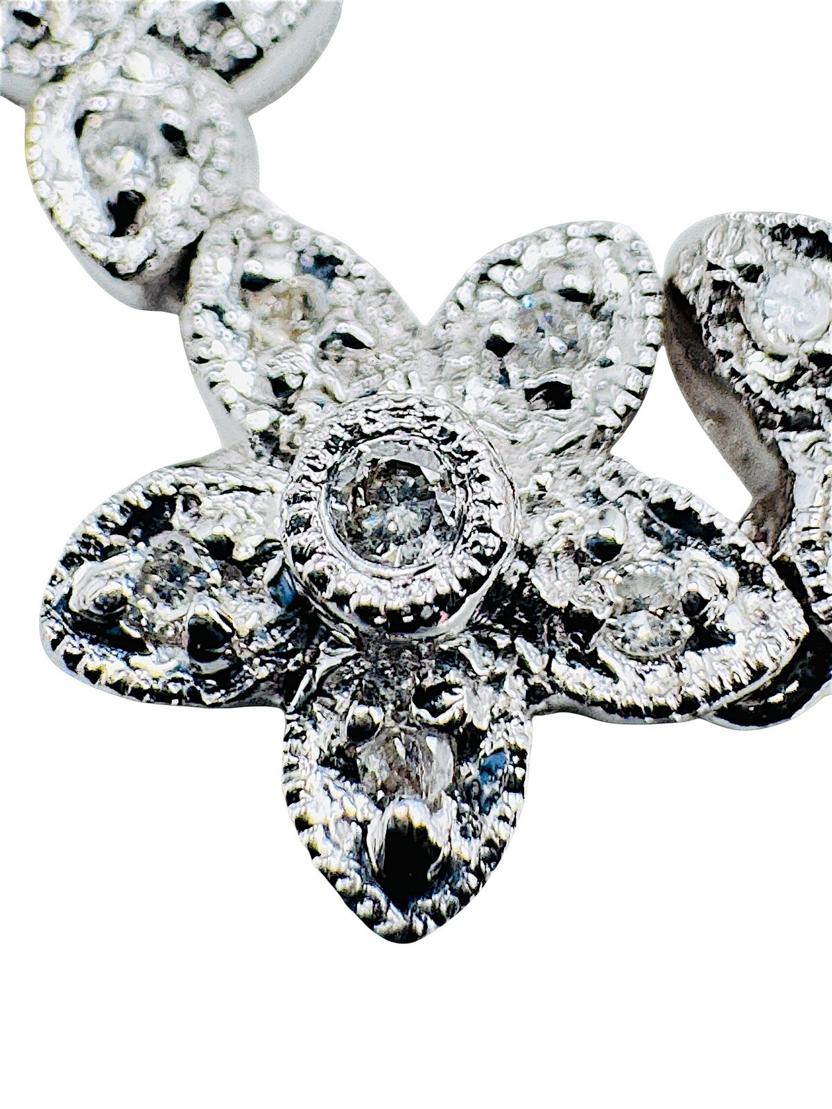 18k White Gold 1.28ctw Diamond Flower Riviere Necklace Deco Style 16″ 32g