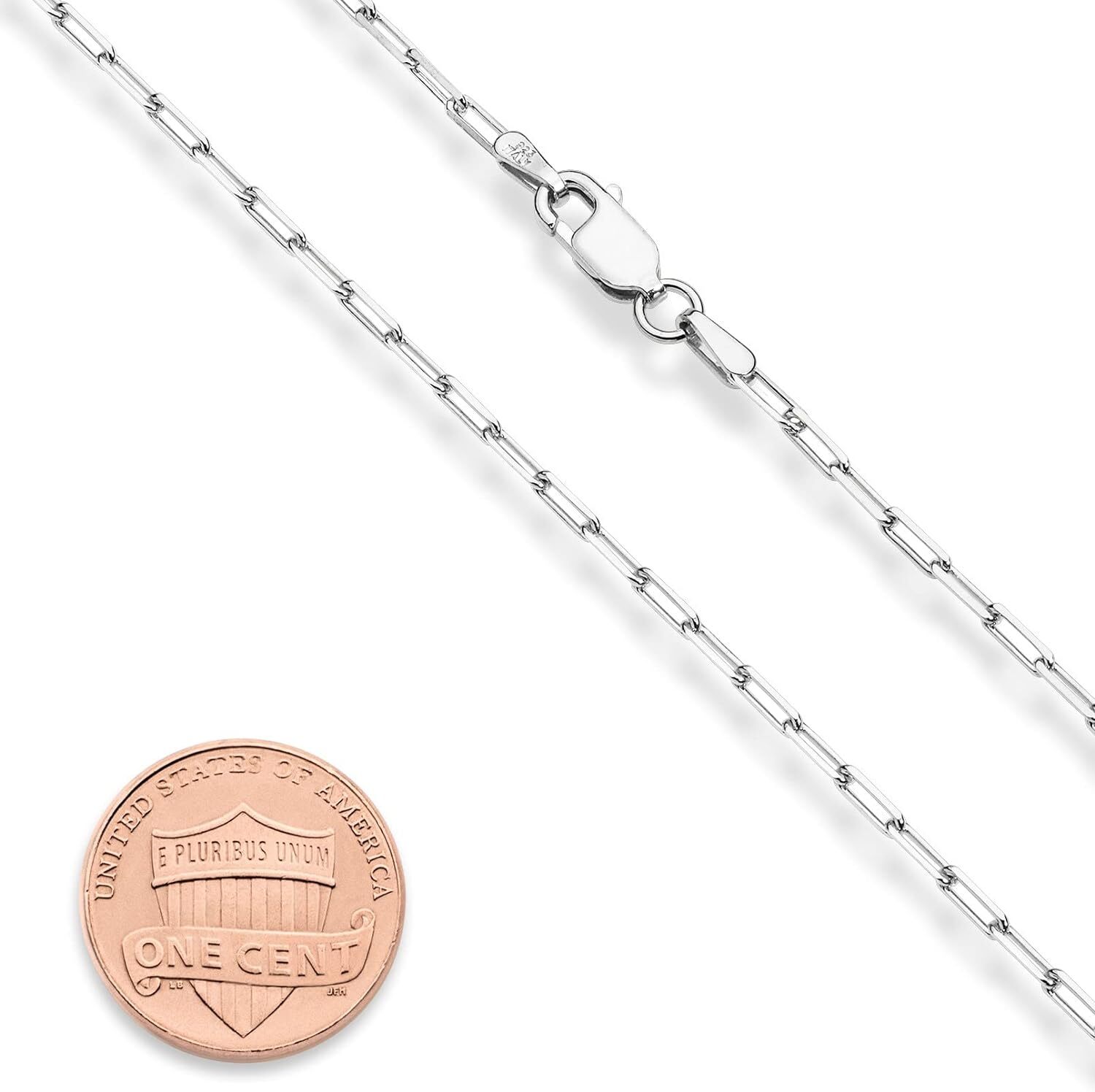 2MM Solid 925 Sterling Silver Italian Paperclip Rolo Link Chain Necklace 16″-24″