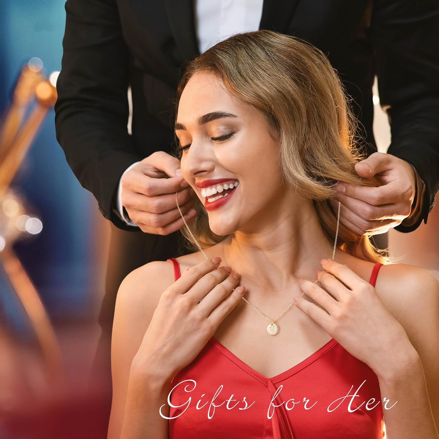Disc Initial Necklaces for Girls Women – 14K Gold Plated/14K Rose Gold Plated/S9