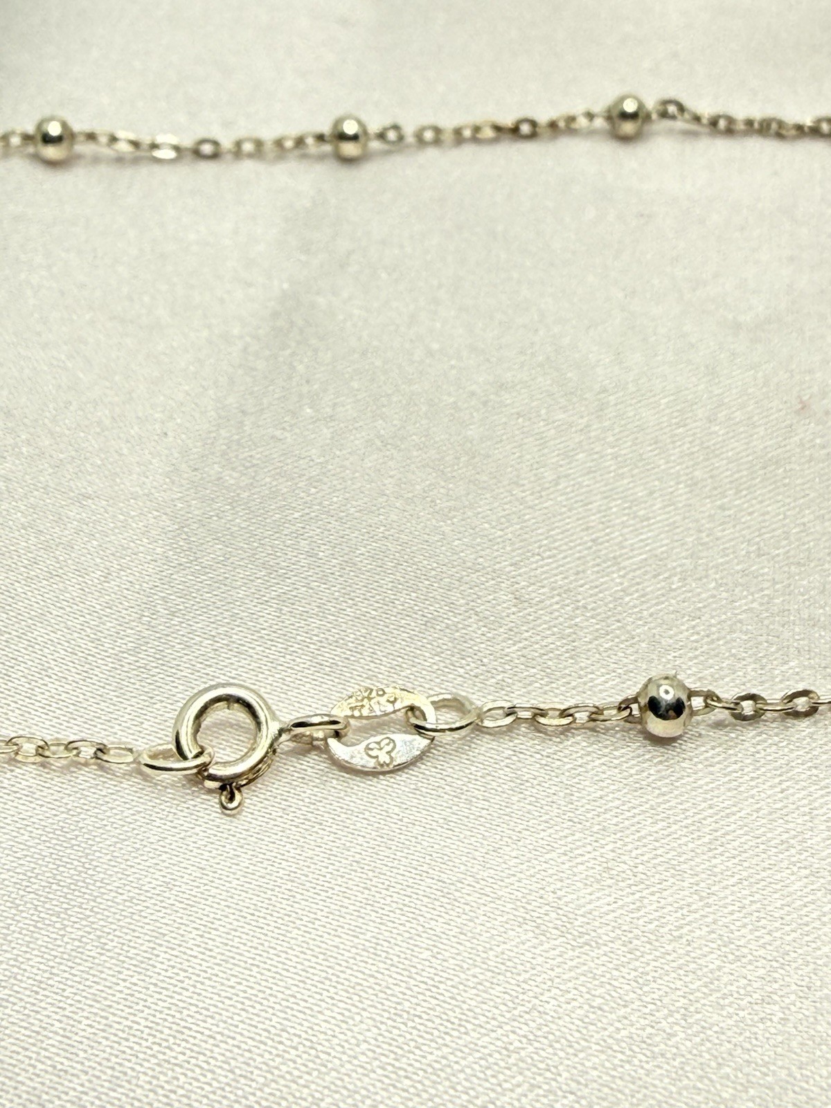 Vintage Italy 925 Sterling Silver 2mm Cable 3mm Bead Station Necklace 18″