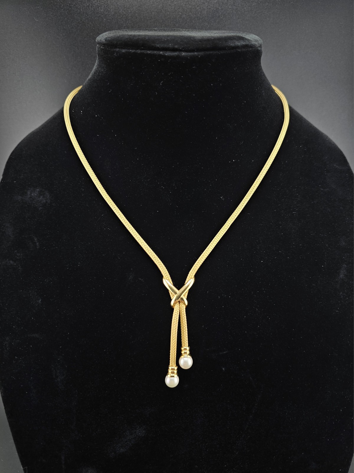 18.33 Grams Italian 18ct Gold Stamped 750 & Cultured Pearl Lariat Necklace 0118