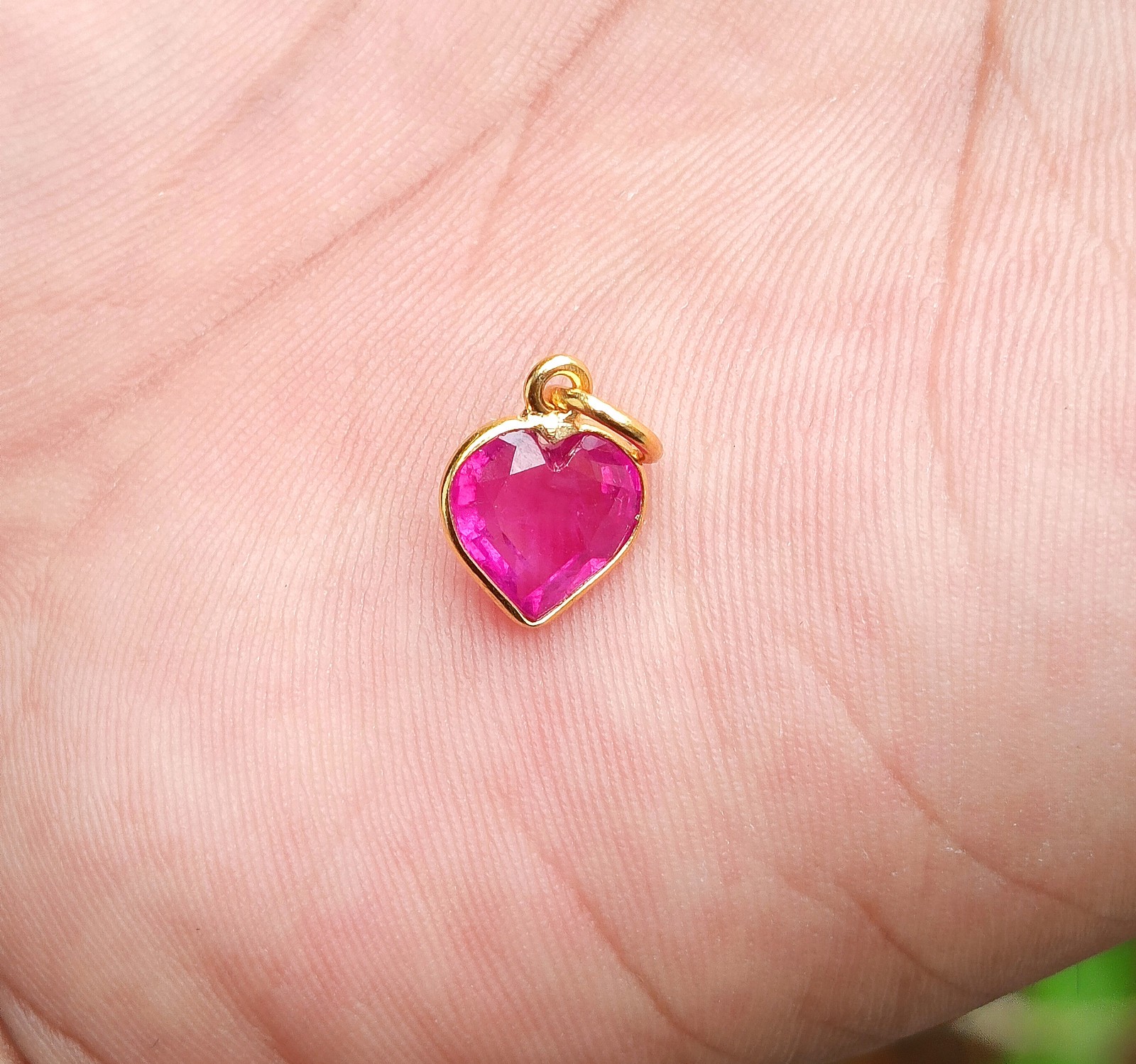 Natural Ruby Heart Gold Charm, 18k Solid Gold Charm Handmade Necklace Pendant