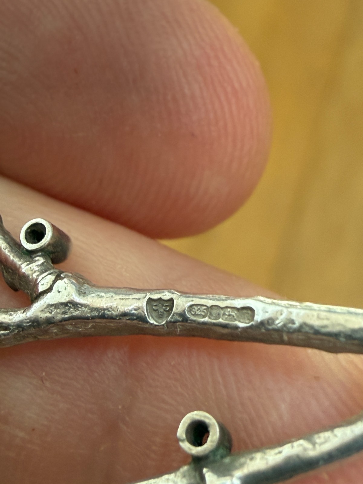 Vintage Sterling Silver 80s Pendant Twigs Branches + Gemstones 55mm + Chain 40cm