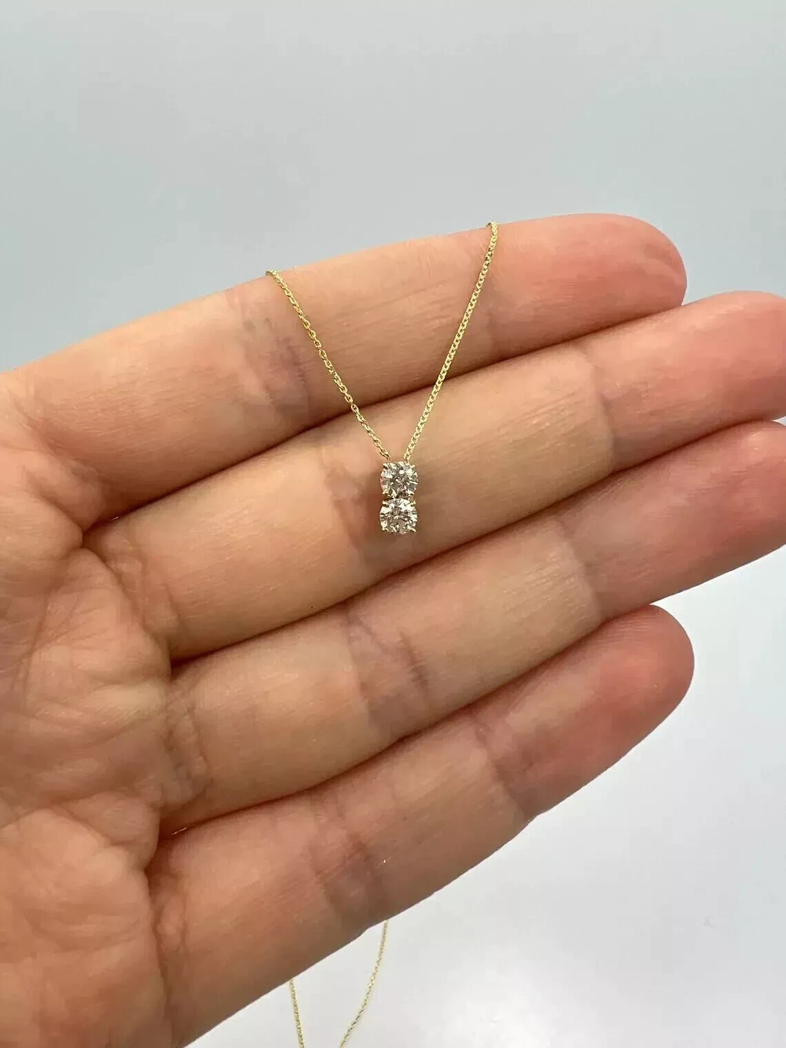 1.20Ct Round Cut Diamond Two Stone Solitaire Pendant 14K Yellow Gold Finish