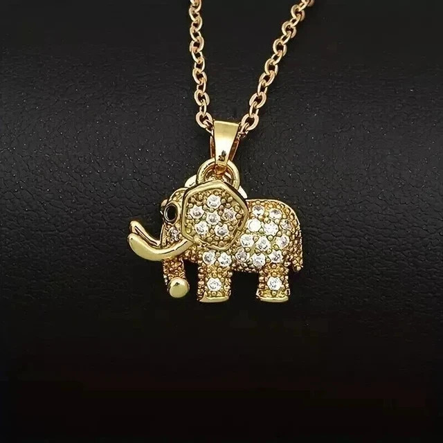 1.50Ct Round Cut Real Moissanite Elephant Women’s Pendant 14K Yellow Gold Plated