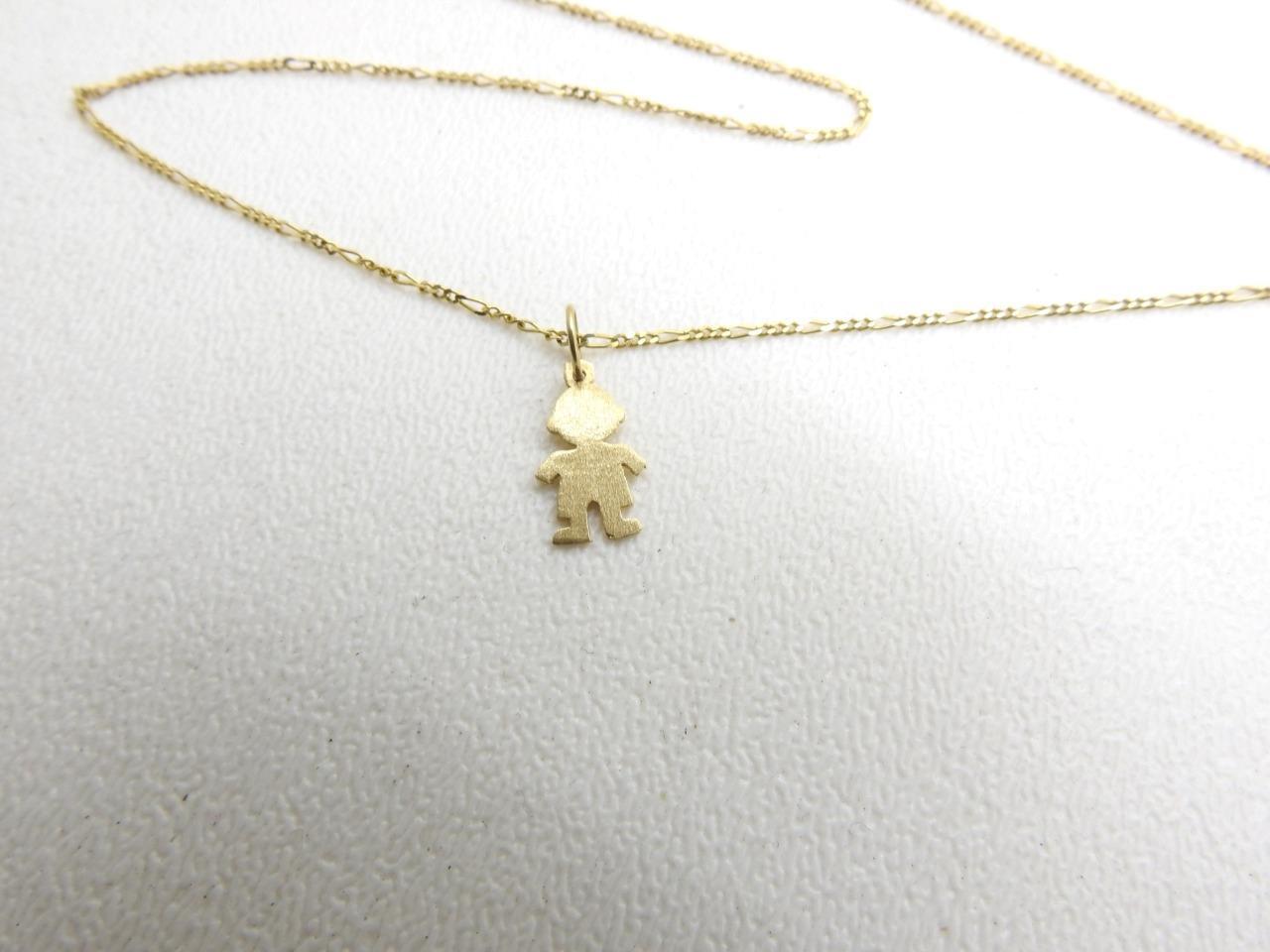 14K Yellow Gold Baby Boy Pendant & Figaro Chain Necklace 2 Grams 14″ inch