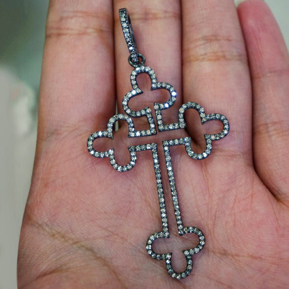 Unique Women Cross Pendant 925 Sterling Silver Round Diamond Gift for Him/Her