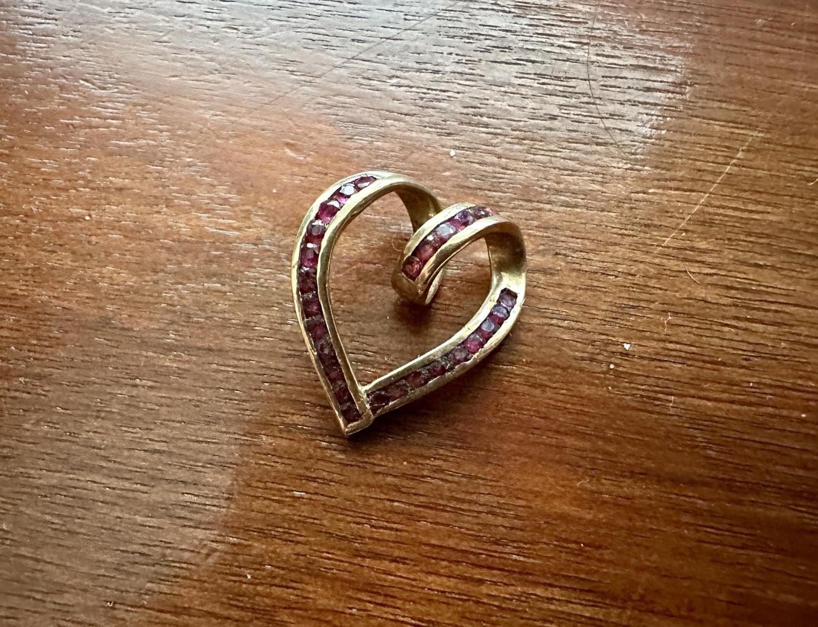10k Yellow Gold Channel Set Garnet Slide Heart Shaped Necklace Pendant