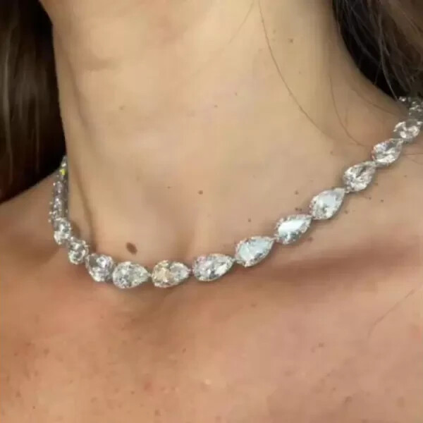 36Ct Pear Cut Lab Created White Sapphire Chain Necklace 14k White Gold Over 16In