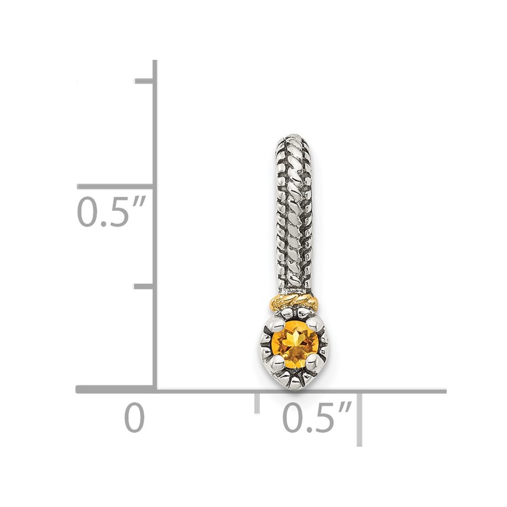 Sterling Silver Antiqued with 14k Gold Accent Citrine Chain Slide Pendant