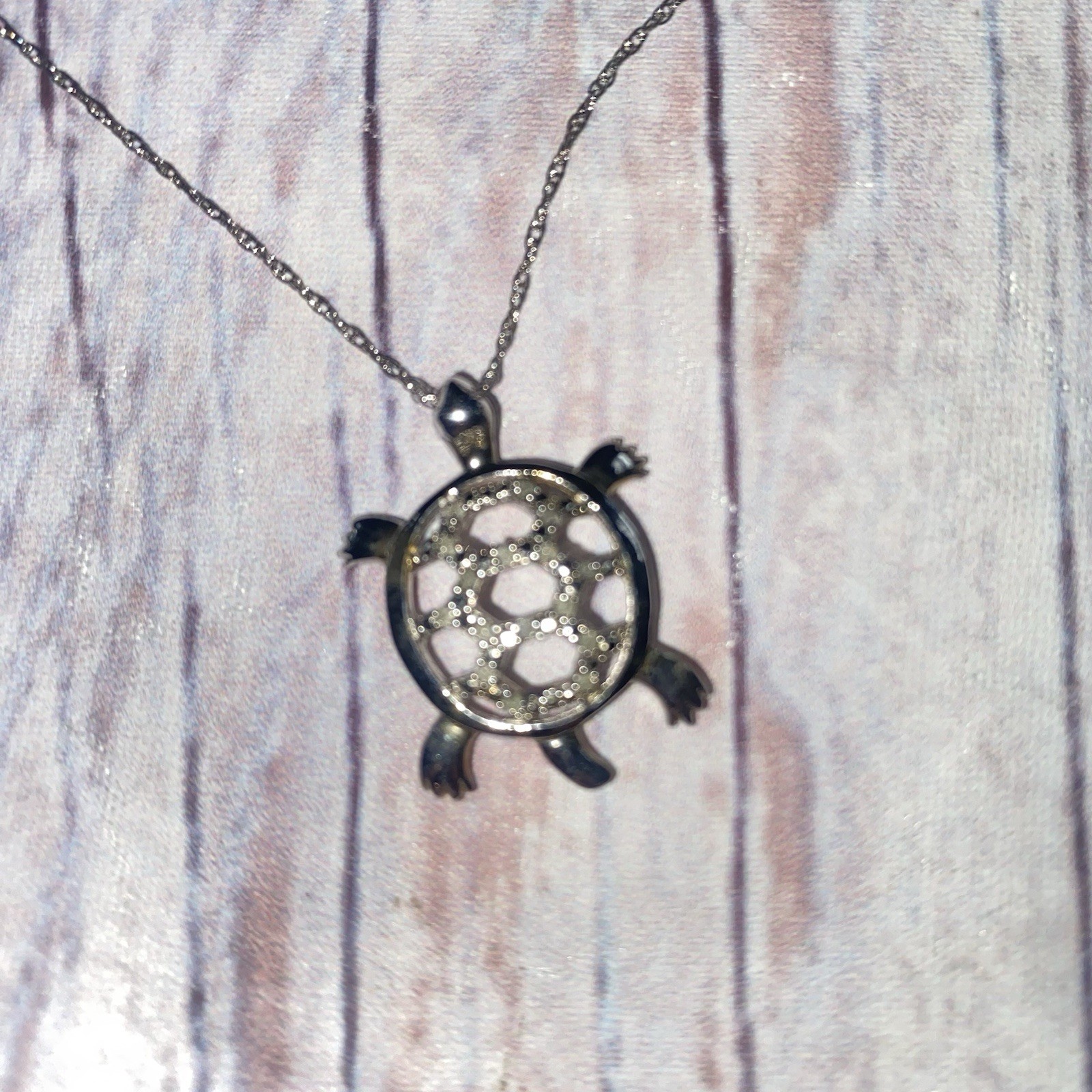 Sterling Silver Diamond Turtle Pendant Necklace 1/10 CTW 925 20” Beach Ocean