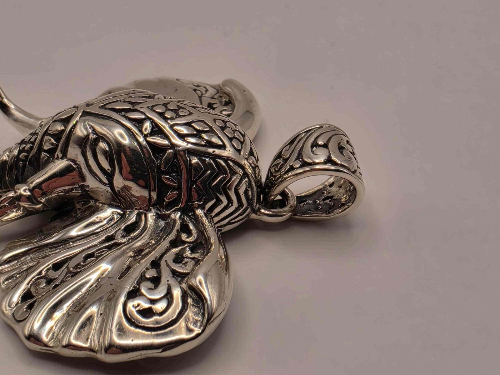 Sterling Silver Elephant Head Pendant Ornate Bali Scrollwork 1.5 Inch 9.9 Grams