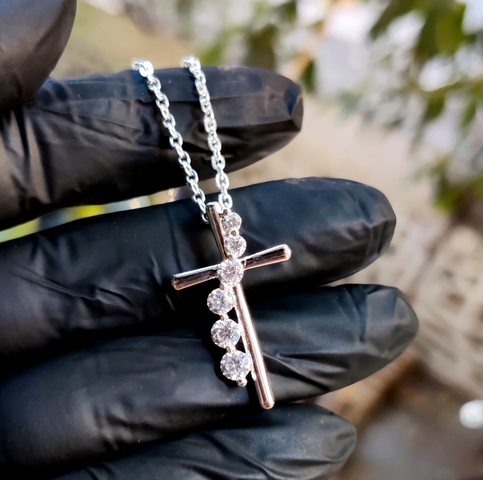 2Ct Round Natural Moissanite Jesus Cross Pendant 14K White Gold Plated Silver
