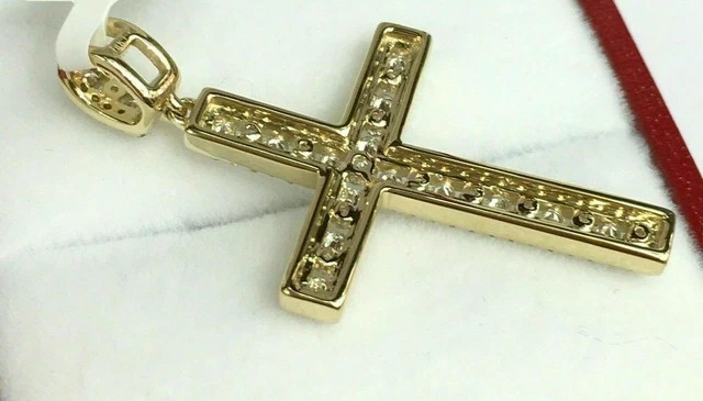 2.90Ct Round Cut Moissanite Cross Pendant 14K Yellow Gold Plated Free Chain