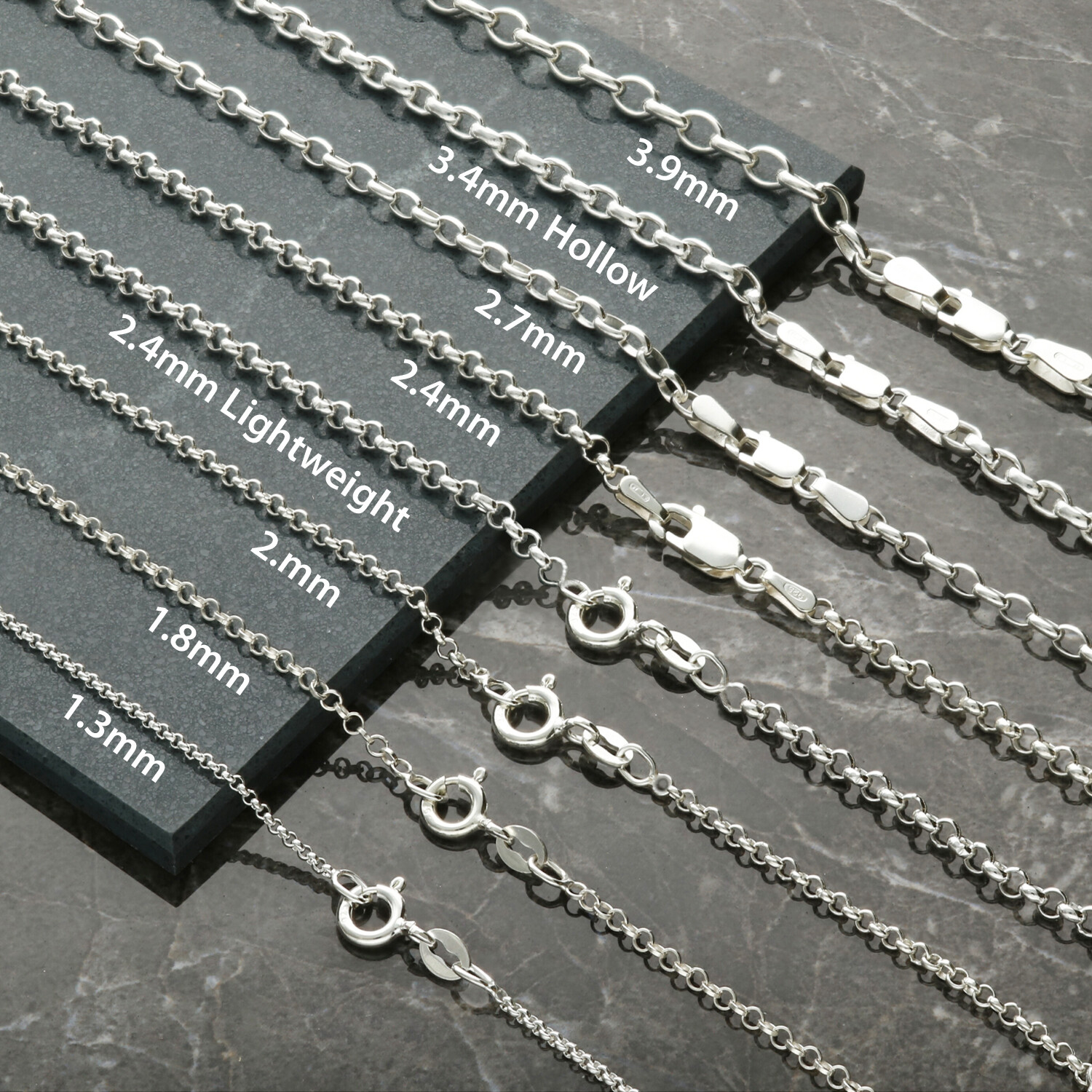 Solid Sterling Silver 14 16 18 20 22 24 26 28 30 36 40 inch Belcher Link Chain