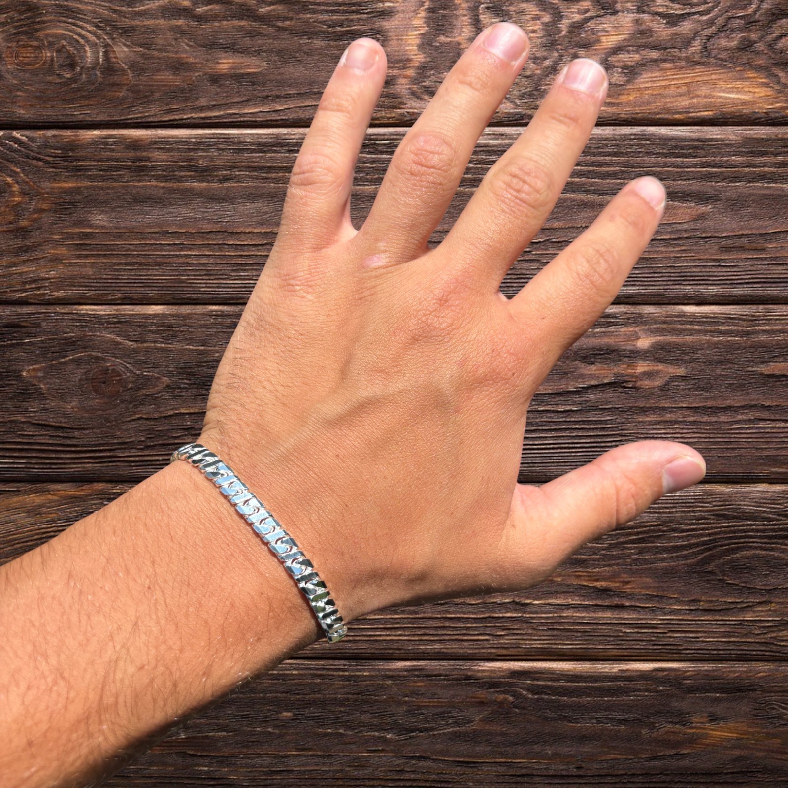 6mm Dollar Link Bracelet – Real Solid 925 Sterling Silver MADE IN ITALY