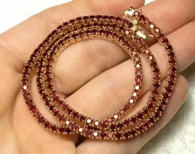 9CT Lab-Created Red Garnet Womens Tennis Necklace 14K YellGold Plated 18″